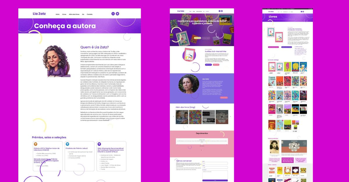 Imagem com prints pequenos de partes do site da escritora Lia Zatz